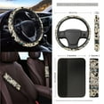 thumbnail image 3 of Jeiento Aztec Ethnic Car Seat Covers Set of 15 Cow Print Steering Wheel Cover Seatbelt Cushion Pad Trash Bin Mount Sunglass Holder Rearview Mirror Cover Cup Holder Key Chain Car Interior Accessories, 3 of 7