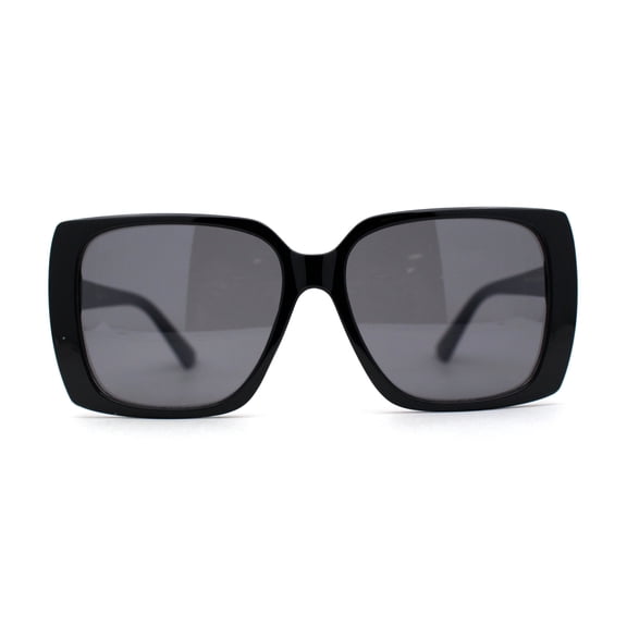 Womens Squared Butterfly Minimal Rectangular Chic Plastic Sunglasses All Black