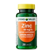 (3 pack) Spring Valley Zinc Dietary Supplement Caplets for Immune Health, 50 mg, 200 Count