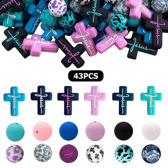 43Pcs Cross Shaped Silicone Beads Set, Colorful 3D Silicone Loose Beads for DIY Jewelry Making, Bracelet Necklace Keychain Craft Beads, Soft Crafting Beads for Handmade Gifts Decorations