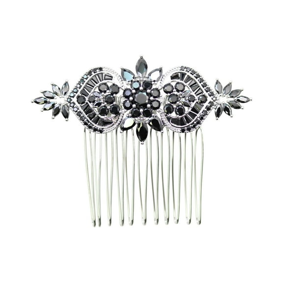 Faship Gorgeous Black CZ Crystal Floral Hair Comb