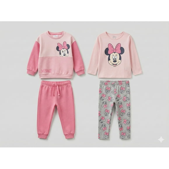 Disney Baby Minnie Mouse 4-Piece Outfit Set – Sweatshirt, Long Sleeve T-Shirt, Leggings & Joggers – Size 9M