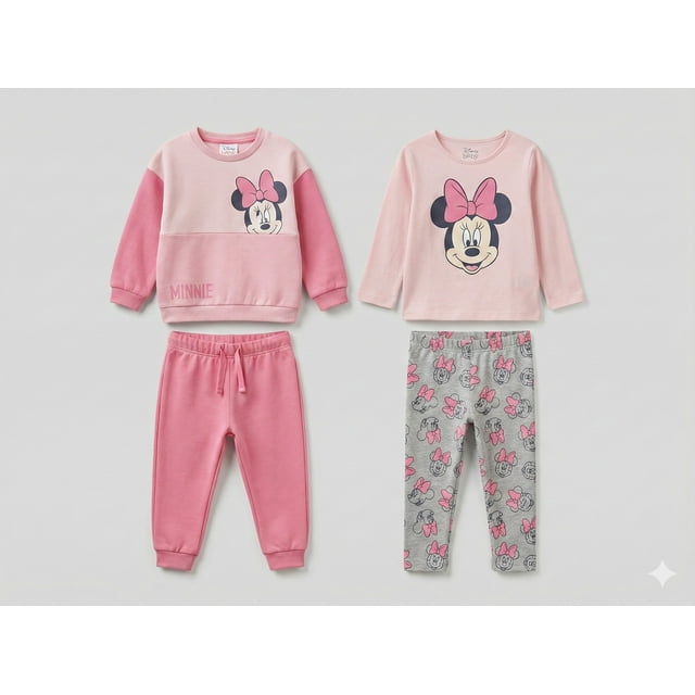 Disney Baby Minnie Mouse Ensemble 4 Pcs – Chandail, T-Shirt à Manches Longues, Leggings et Joggers – Taille 9 m