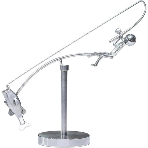 Kinetic Fishing Sculpture - Balance Art for Your Space, Balance Art Sculpture, Fisherman Home Decoration