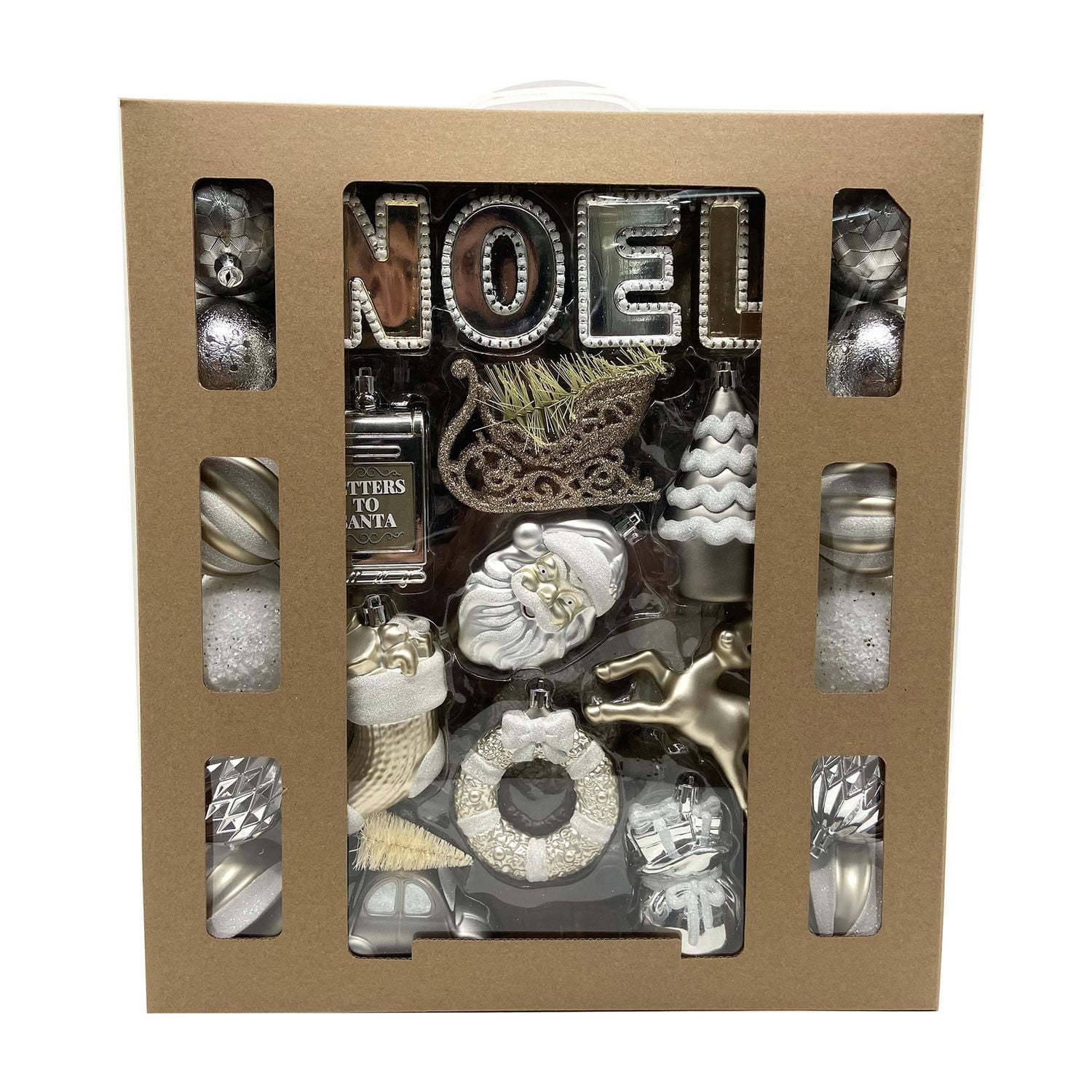 Holiday Time 50-Count Iconic Symbols of Christmas Shatterproof Christmas Ornaments, Gray/Gold/Silver/White, 50 pieces