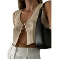 thumbnail image 2 of Nituyy Womens Vintage Knittd Tank Vest Crop Top Sleeveless V-Neck Open Front Button Crochet Knit Vests Tops, 2 of 6
