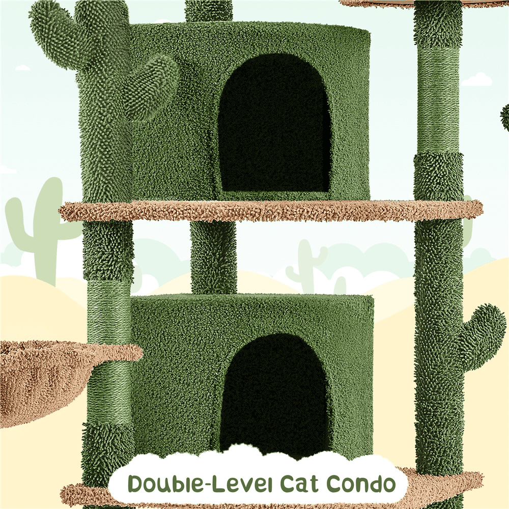 Yaheetech 68''H Cactus Cat Tree Cat Tower with Padded Perch,Green/Brown