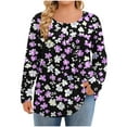 thumbnail image 2 of ClodeEU Womens Plus Size Shirts,Long Sleeve Round Neck Fall Tunic Blouses,Casual Loose Fit Tops Purple,Womens Plus XXXXL, 2 of 6