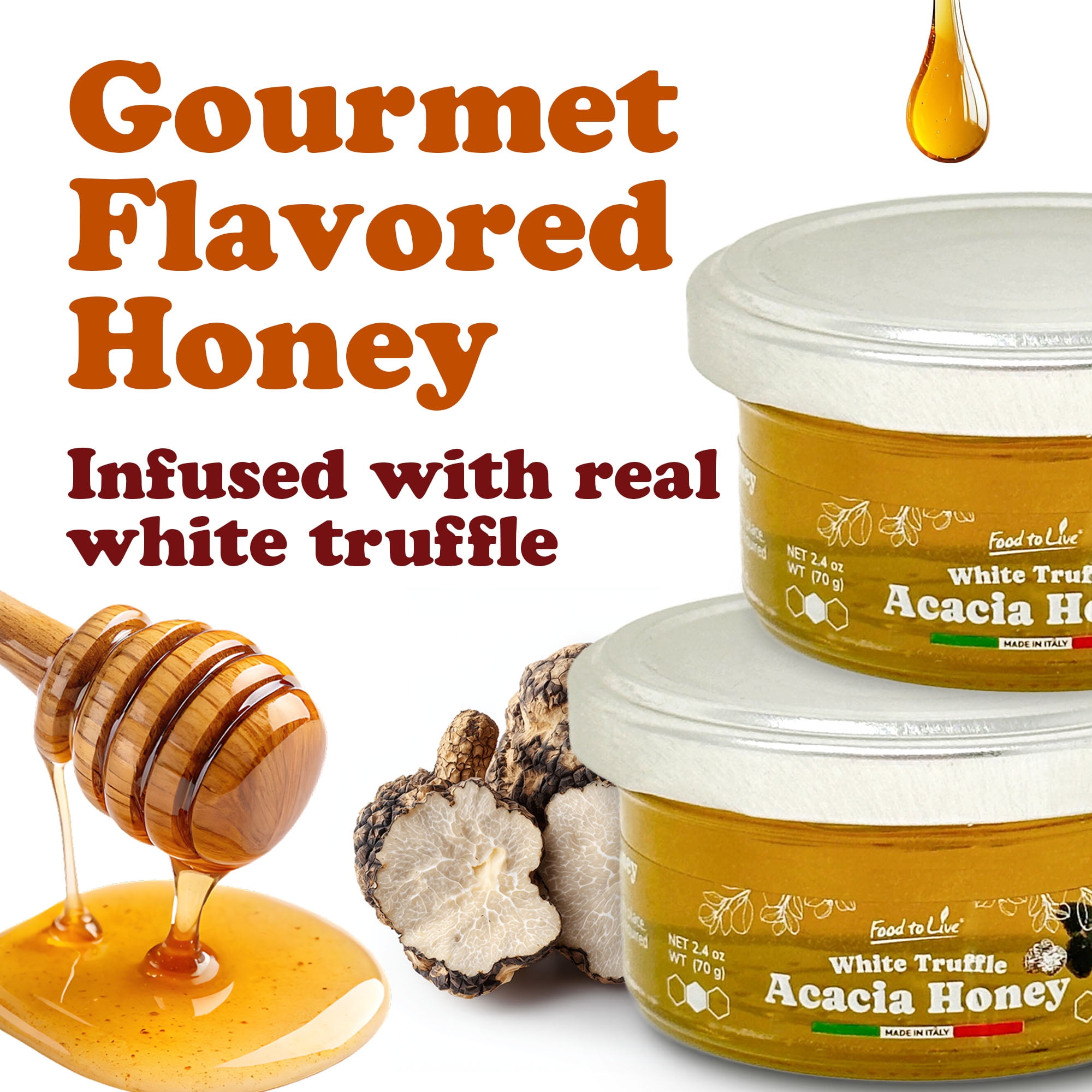 White Truffle Acacia Honey, 70gr – Perfect Pairing for Cheese (Pack of 4) - by Food To Live