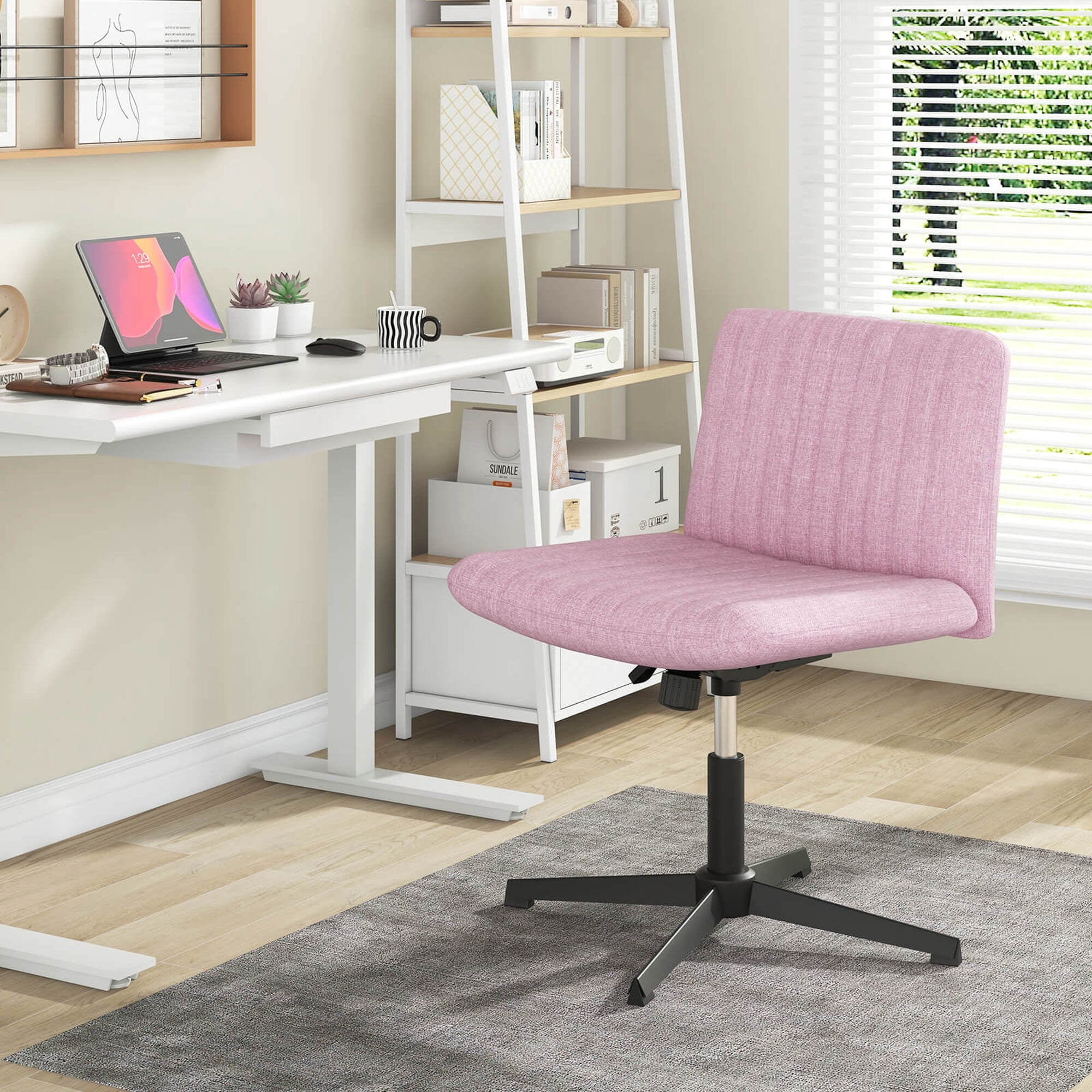 Costway Criss Cross Legged Office Chair Ergonomic Mid Back Computer Desk Chair Pink