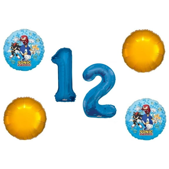 Sonic the Hedgehog 12th Happy Birthday 5 Piece Gold Rings Balloons Set