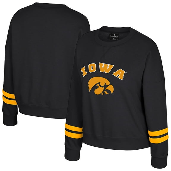 Women's Colosseum Black Iowa Hawkeyes Splashy Crewneck Fleece Sweatshirt