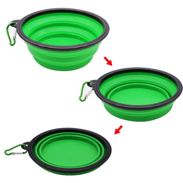 Un comedero portátil de silicona para mascotas (verde, de aproximadamente 13 * 13 * 5,2 cm), comedero plegable de viaje para perros y gatos, fabricado en silicona.