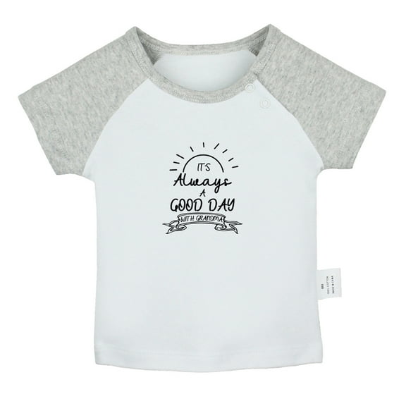 It's Always A Good Day With Grandma Funny T shirt For Baby, Newborn Babies T-shirts, Infant Tops, 0-24M Kids Graphic Tees Clothing (Short Gray Raglan T-shirt, 0-6 Months)