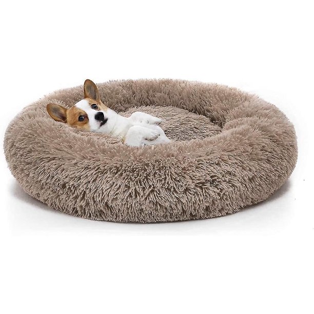 Cama para perros redonda de felpa lavable (diámetro exterior de 50 mm, color caqui)