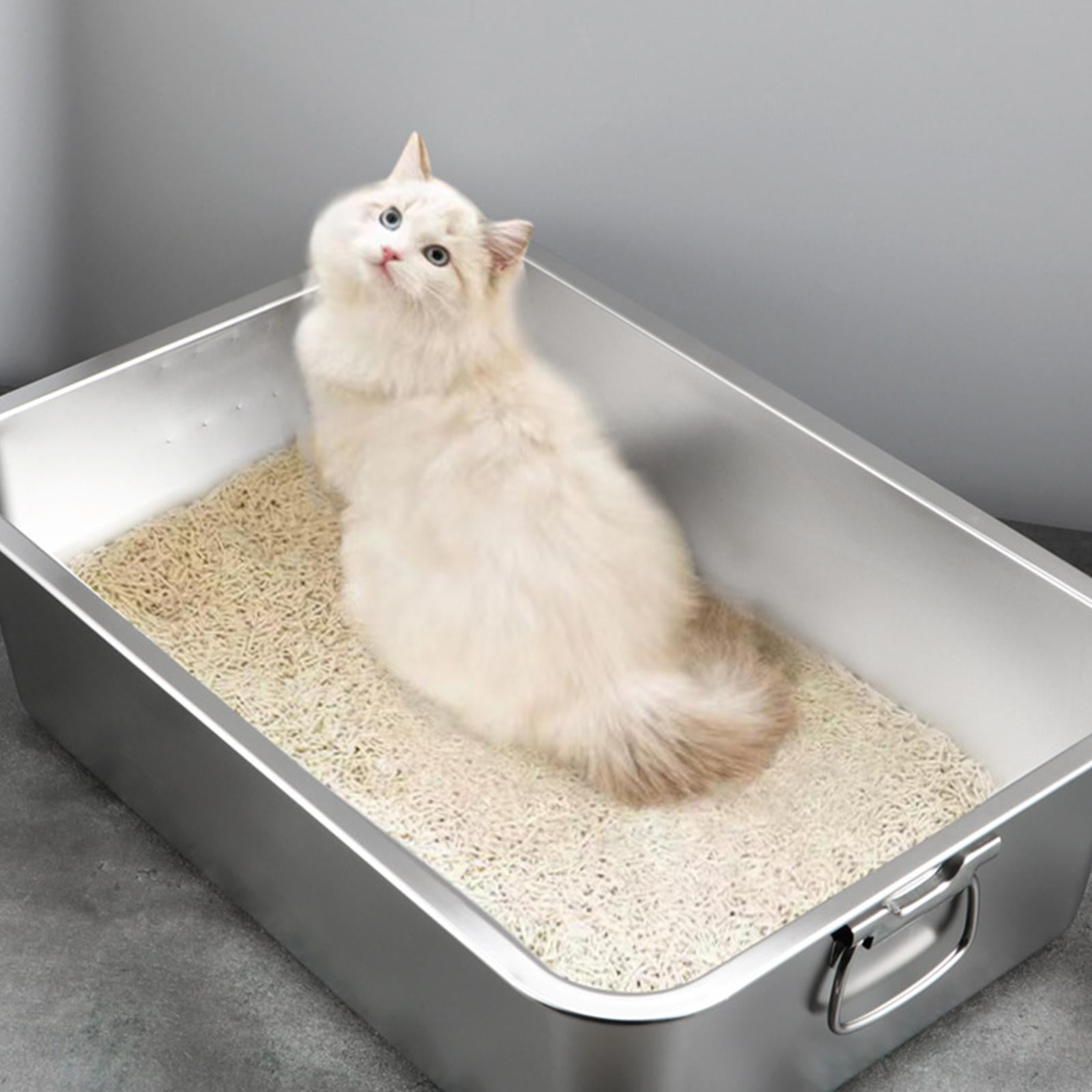 Cat , Pet Litter Tray Stainless Steel Litter Toilet Easy to Clean Sand Box Kitten Potty Pan for Bunny Puppy Small Animals 40cmx30cmx10cm