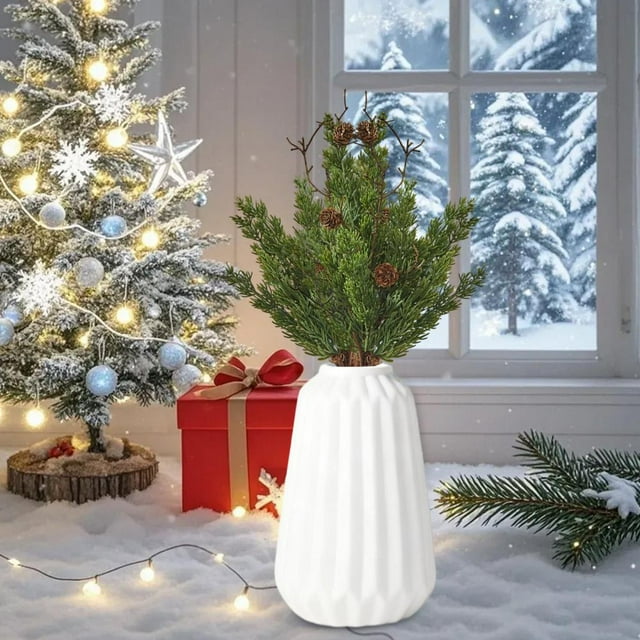 Feltree Christmas Simulation Red Berry Pine Branches for Tabletop Decoration, Flexible PVC Artificial Greenery with Cones, Maintenance-Free Holiday Decor