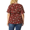 thumbnail image 3 of MODA NOVA Juniors Plus Size Ruffle Short Sleeve Chiffon Floral Tops Burgundy 1X, 3 of 6