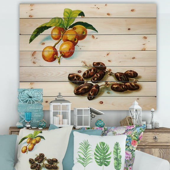 Designart 'Ancient Fruits IV' Farmhouse Print on Natural Pine Wood