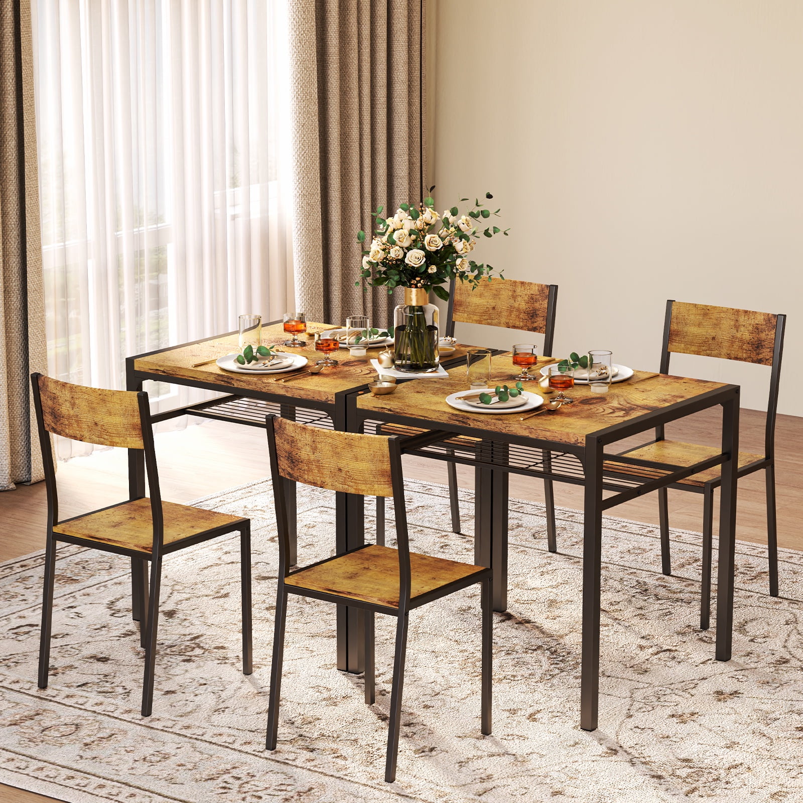 Lofka Modern Dining Room Table Set for 2 with Storage Shelf for Kitchen/Small Spaces, Retro
