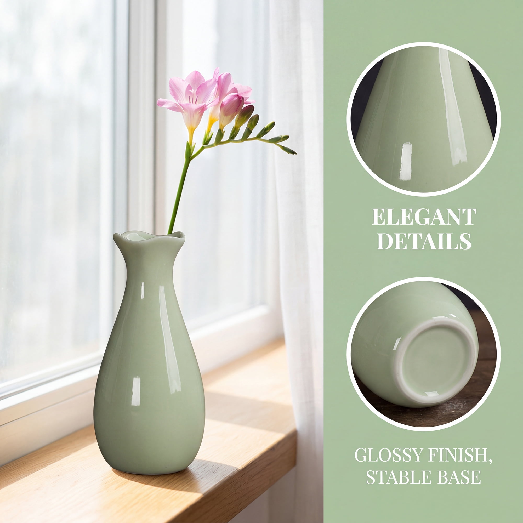 Unique Bargains Small Ceramic Bud Modern Cylinder Vase Green 2.4"L x 2.4"W x 5.1"H