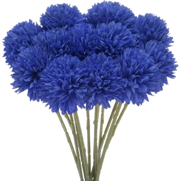 6/12-Pack Artificial Chrysanthemum Ball Flowers, 11 Inch Faux Chrysanthemum Silk Bouquets Real Touch Faux Flowers for Home/Wedding/Christmas/Party[Silver]
