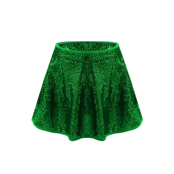 Miutii Kids Girls Sequin Modern Jazz Hip Hop Latin Samba Tango Ballet Dance Skirts A-Line Party Mini Skorts Dancewear Green 6