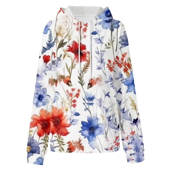 GEWSEY Hoodie for Women Poppy Flowers Long-sleeve All Over Print Athletic Hoodies Pullover Sweatshirt (White, S)