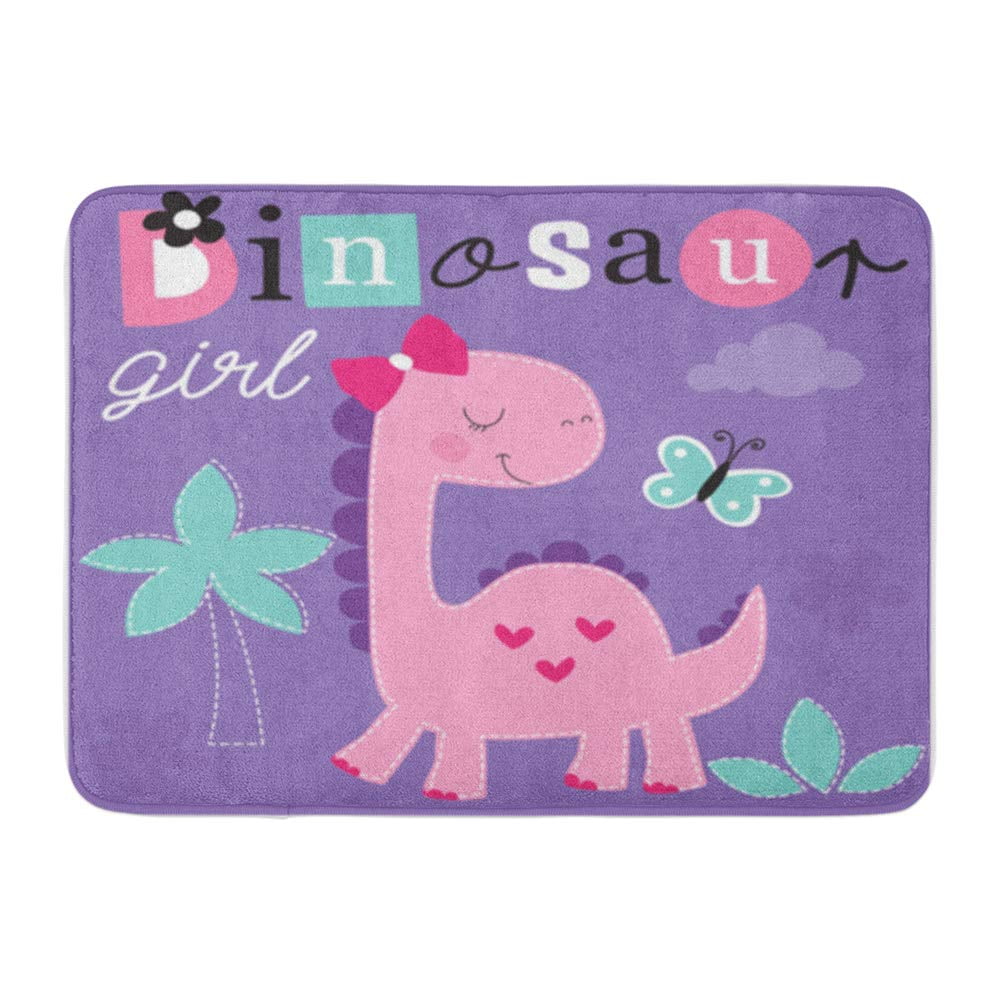 KDAGR Colorful Dino Cute Dinosaur Girl Pink Baby Cartoon Doormat Floor Rug Bath Mat 30x18 inch