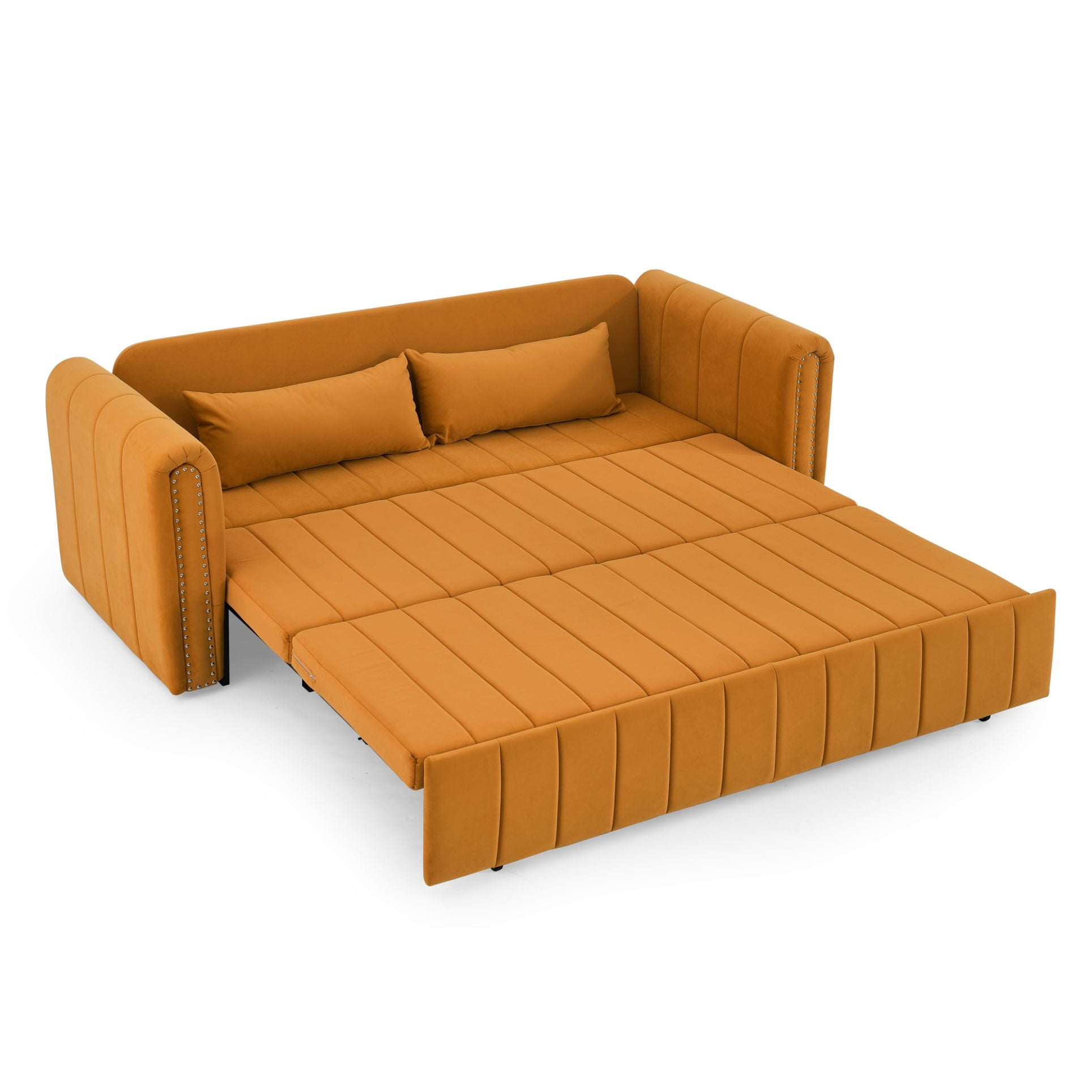Aukfa 82" Pull Out Couch, Convertible 3 In 1 Sleeper Sofa Bed with Two Drawers, 3 Seater Sofa, Orange
