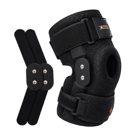 DINVIEW Adjustable Hinged Knee Brace for Men Women, Open Patella Knee Support with Removable Side Stabilizers and 4 Straps for Walking and Daily Activities, L