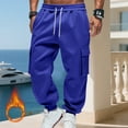 thumbnail image 5 of Mens Fleece Cargo Sweatpants Heavyweight Elastic Waist Pants with Pockets Baggy Drawstring Jogger Pants Royal Blue L, 5 of 6