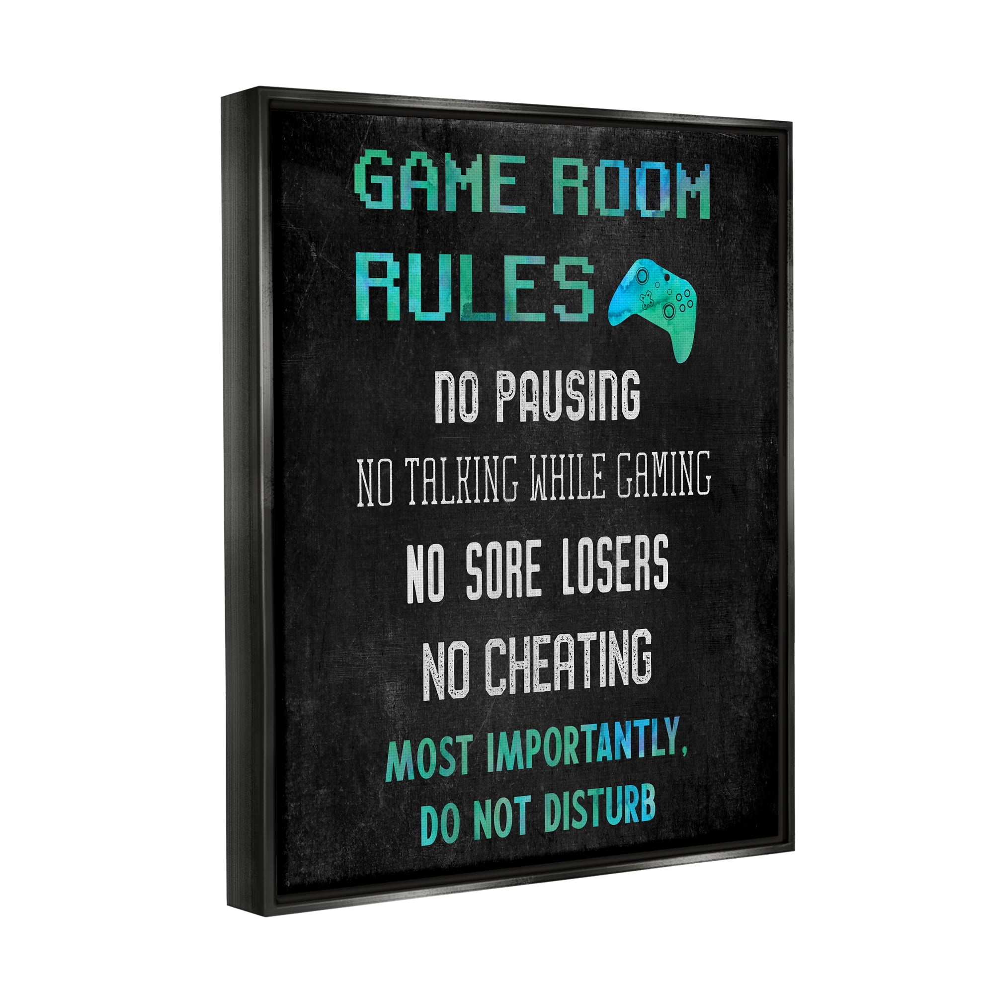 Stupell Industries Vintage Game Room Rules Art for Kids Painting Black Floater Framed Canvas Art Print Wall Art, 17 x 21