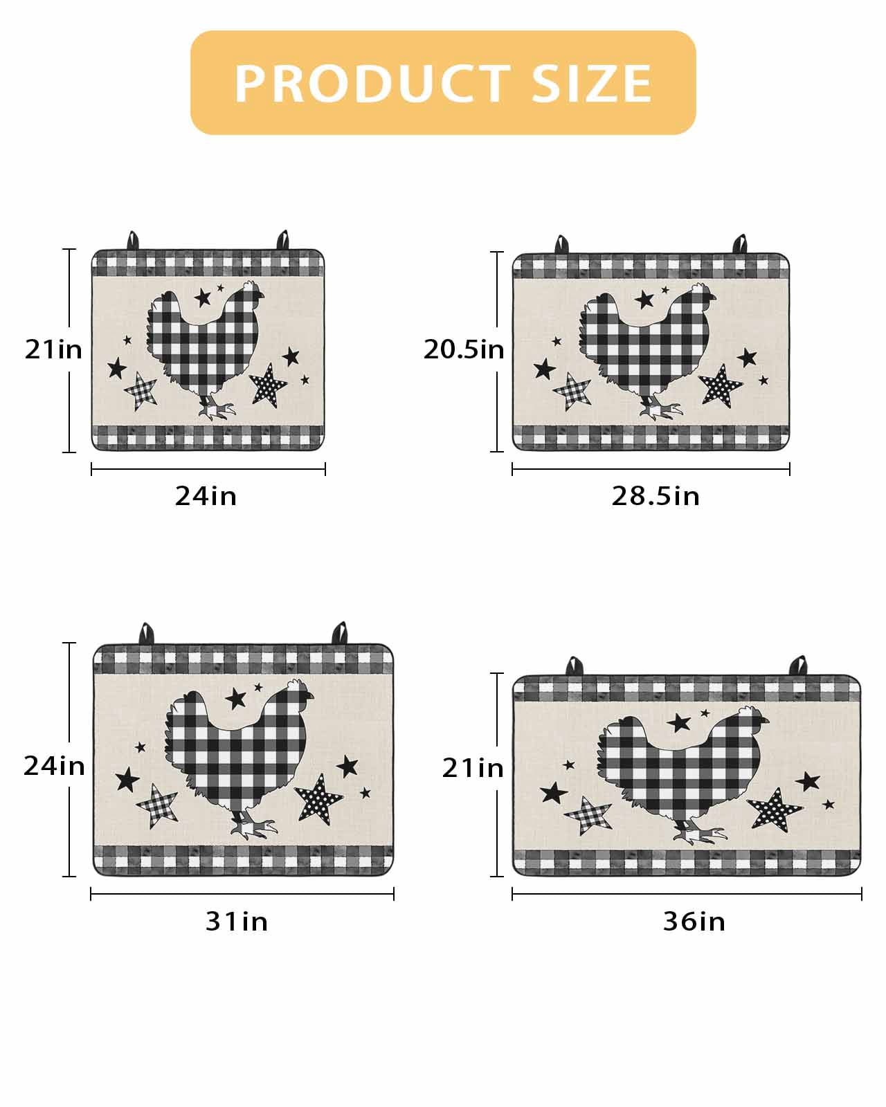 Large Induction Cooktop Protector Mat Chicken Hen Stove Top Covers for Electric Stove, Rooster Animals Farmhouse White Black Plaid Vintage Decorative Stove Burner Cover Mats, Glass Top Stove Cover