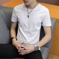 thumbnail image 2 of Camiseta de manga corta de color sólido para hombre, camiseta ajustada de verano, camisa de base blanca y negra, camisa casual sencilla en stock, 2 of 5