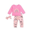 thumbnail image 2 of Seyurigaoka Girl’s Rainbow Long Sleeve Tops and Print Long Pants with Headband, 2 of 6