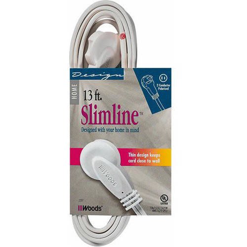 SlimLine 2237 Flat Plug Extension Cord, 2Wire, White, 13Foot