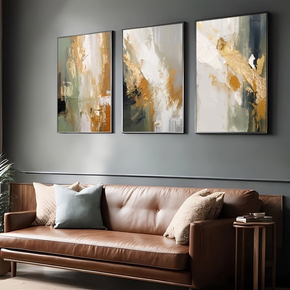 3pcs Unframed Green Golden Abstract Art Canvas Poster Modern Gallery Art Abstract Retro Painting Print Home Living Room Wall Decoration