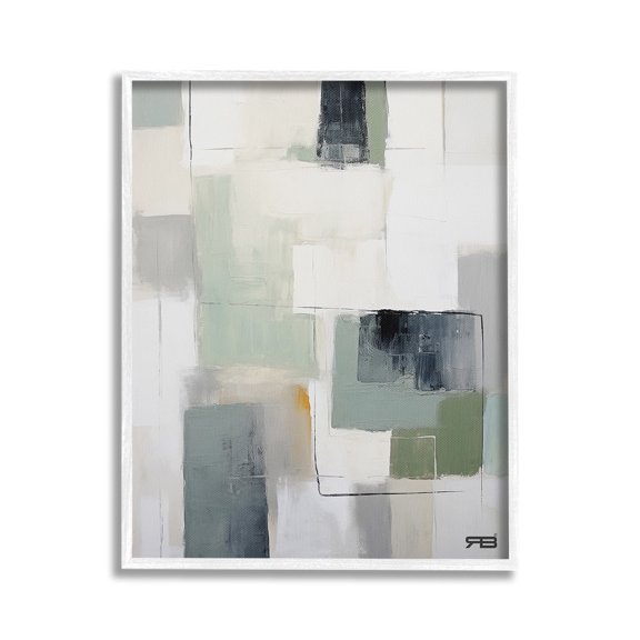 Stupell Industries Abstract Grey Shapes Abstract Painting White Framed Art Print Wall Art, 16 x 20