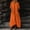 01 Orange, variant on Women's Solid-Color Loose-Fit Casual Cotton-Linen Blend Asymmetric Hem 3/4 Sleeve V-Neck Pocket Dress