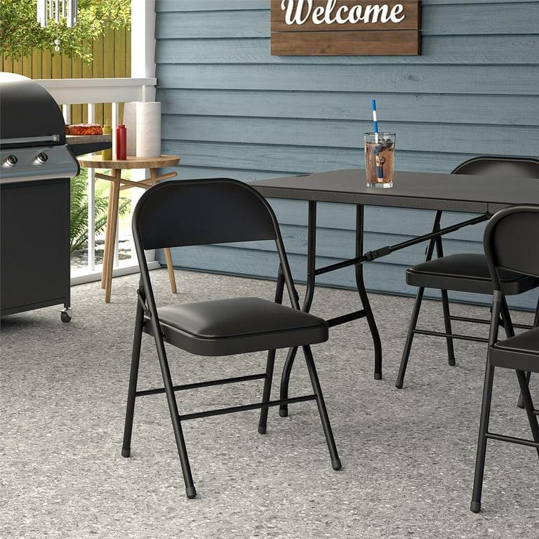 Mainstays Vinyl Padded Seat Folding Chair Black Steel Frame