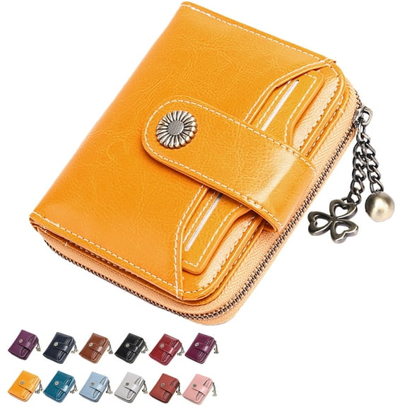 Egoelife Wallet for Women Leather Small Bifold RFID Blocking Zipper Pocket Card Holder Purse with ID Window 