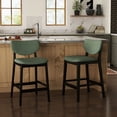 thumbnail image 2 of Dayalane Modern Barstools Set of 2, 26" Farmhouse Upholstered Counter Height Bar Stools with Wooden Legs, Bar Chairs with Back Support for Kitchen Island, Powell Stools, Dining Room, Chenille Green, 2 of 7