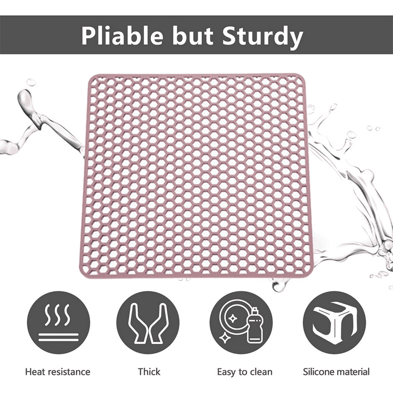 Conditiclusy Anti-scratch Food Grade Hollow Sink Mat with Drain Hole  Practical Heat-resistant Silicone Sink Dishwashing Pad Kitchen Tool