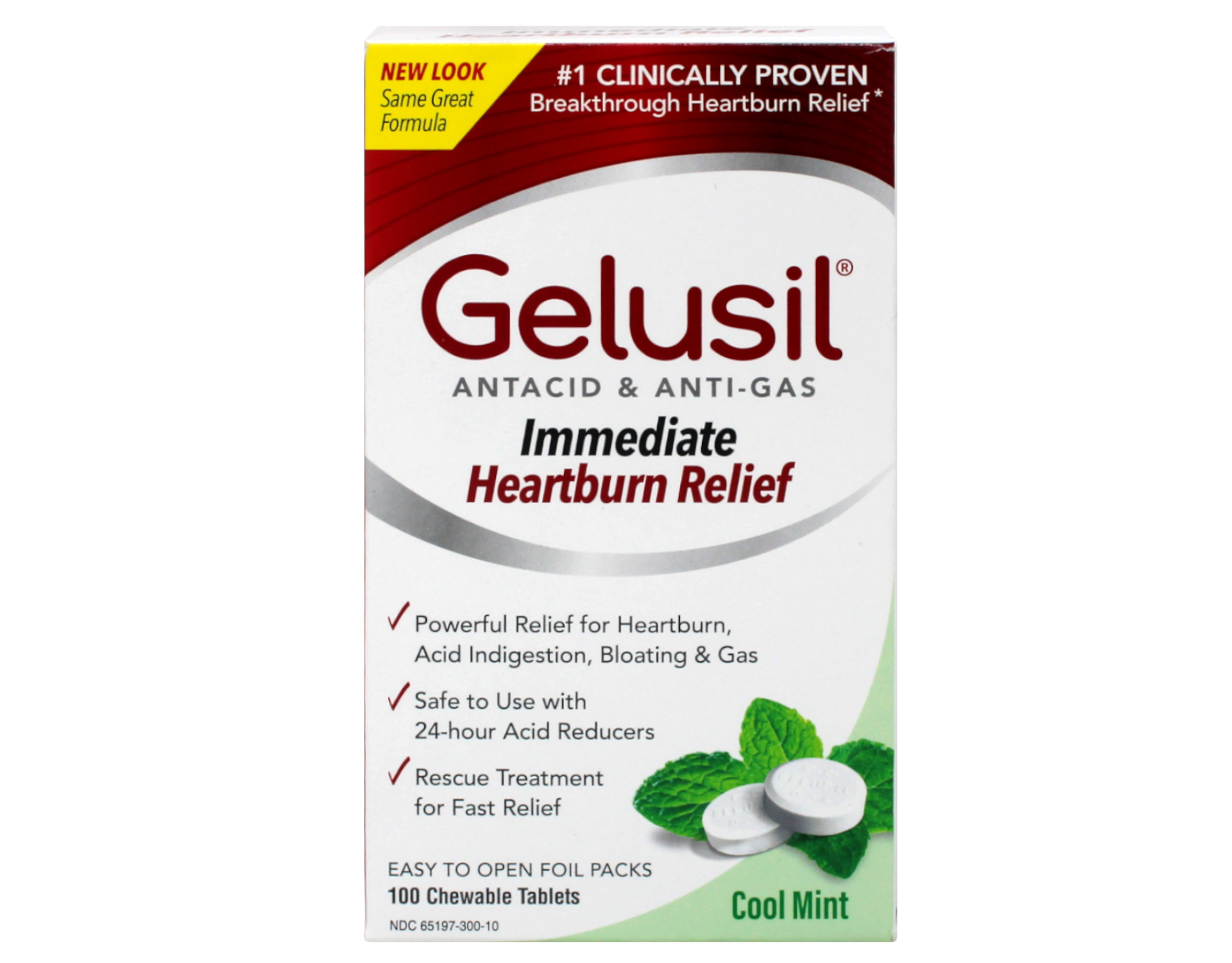 Gelusil Antacid/Anti-Gas Tablets Cool Mint, 100 Tablets (Pack of 3) - image 2 of 5