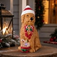 thumbnail image 4 of Clearance! Lighted Christmas Dog Figurine, Resin Dog Statue with Knit Santa Hat, Candy Cane, Bow and Treat Basket for Holiday Tabletop Decor and Dog Lovers Gifts, 4 of 7
