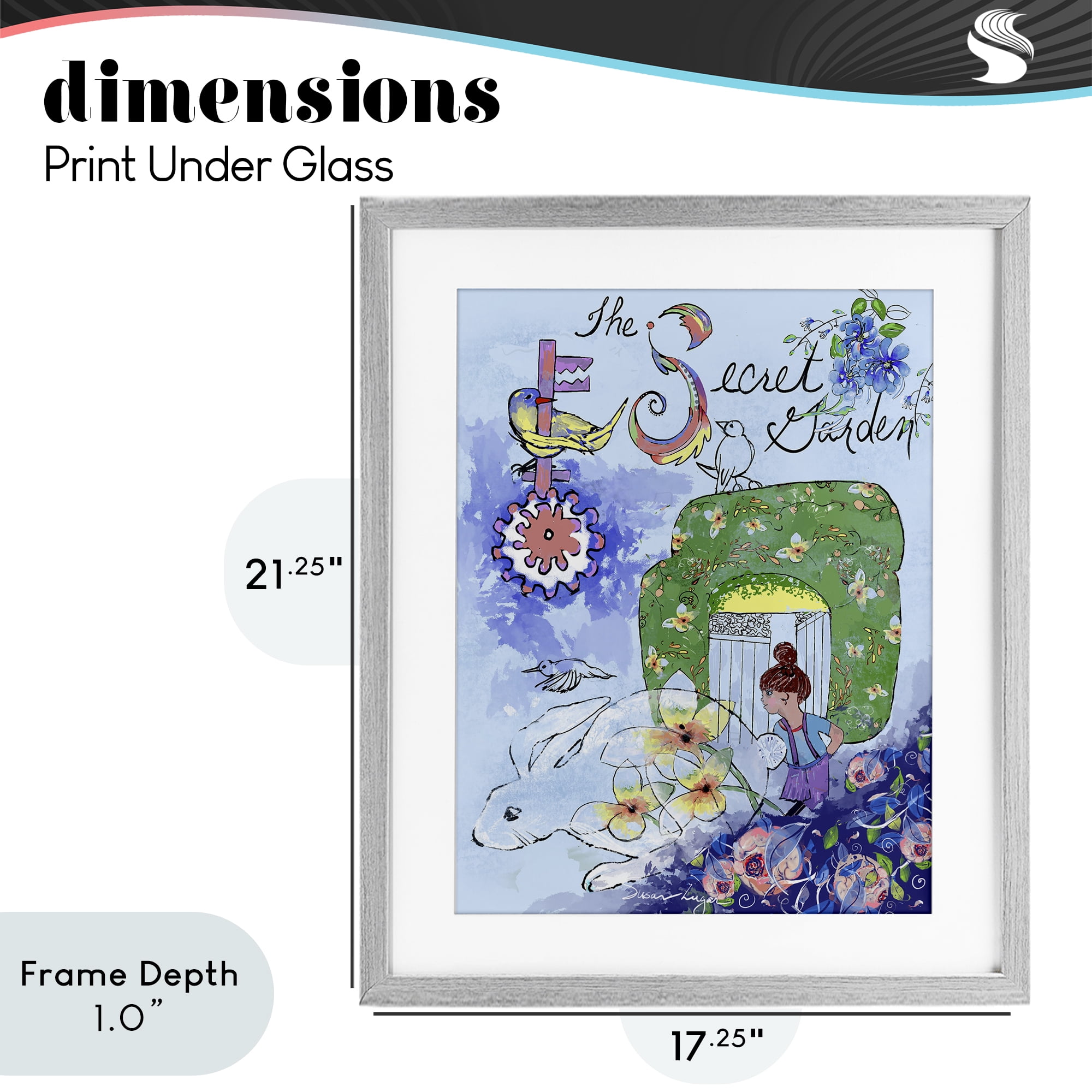 Stupell Industries Secret Garden Folk Illustration Gray Framed Print Under Glass, design by Susan Lugar