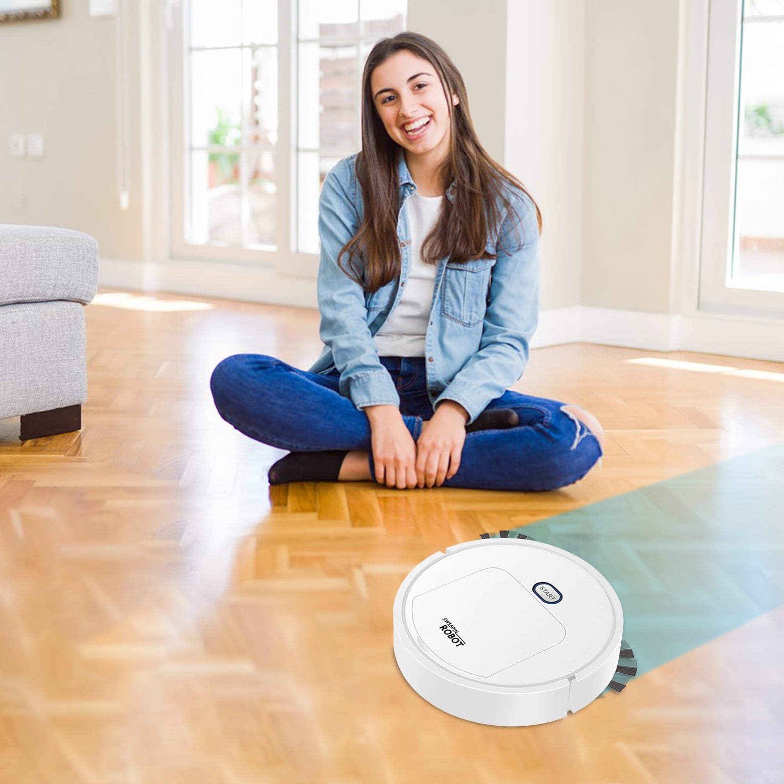 weibbin Robot Vacuum Cleaner with Suction Cleaning, 400ml Dustbin, 60min Runtime for Hard Floors and Medium-Pile Carpets, Low Noise