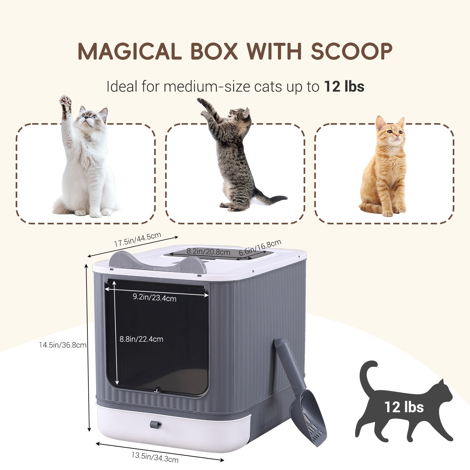 LCZLBRRD Foldable Cat Litter Box for Kitten to Adult Cat, Fully Enclosed with Scoop, White & Grey, 2 Pack