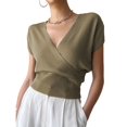 thumbnail image 1 of Women's V-Neck Wrap Short Sleeve Solid Color Cross Knit Sweater, M, 1 of 2
